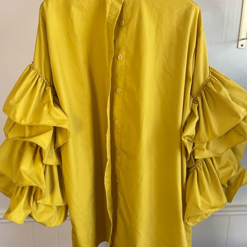 Yellow Ruffle Sleeve Women's Top